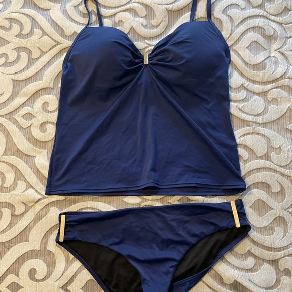 Victoria's Secret Heavenly Tankini 36C Forever Hipster Med Navy Blue Swimming - Picture 3 of 11